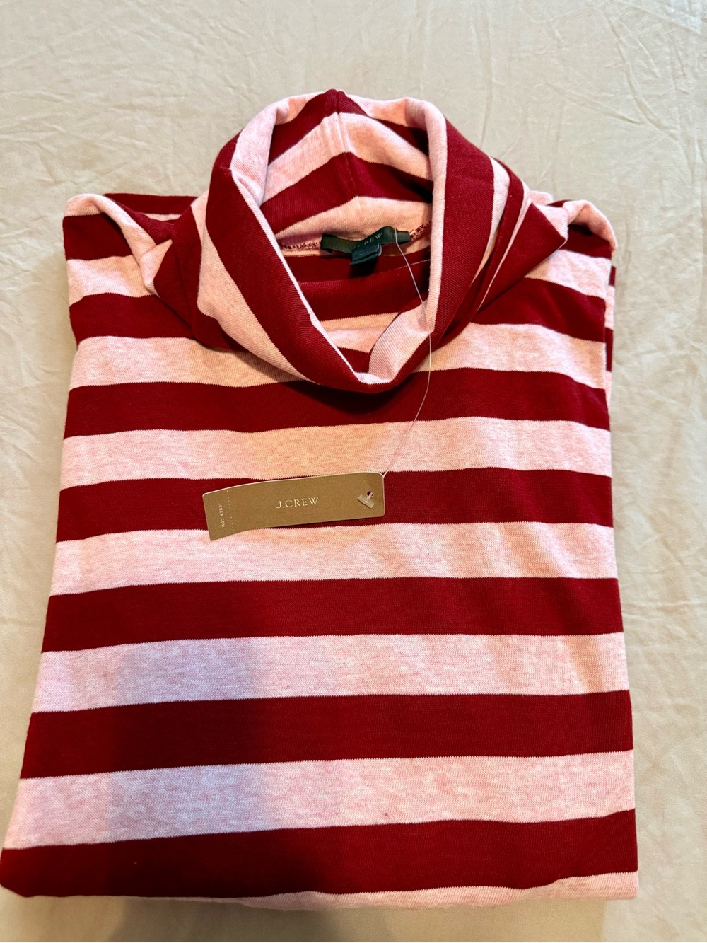 NWT J.Crew Oversized Striped Turtleneck XXL Burgundy Pink Preppy Classic